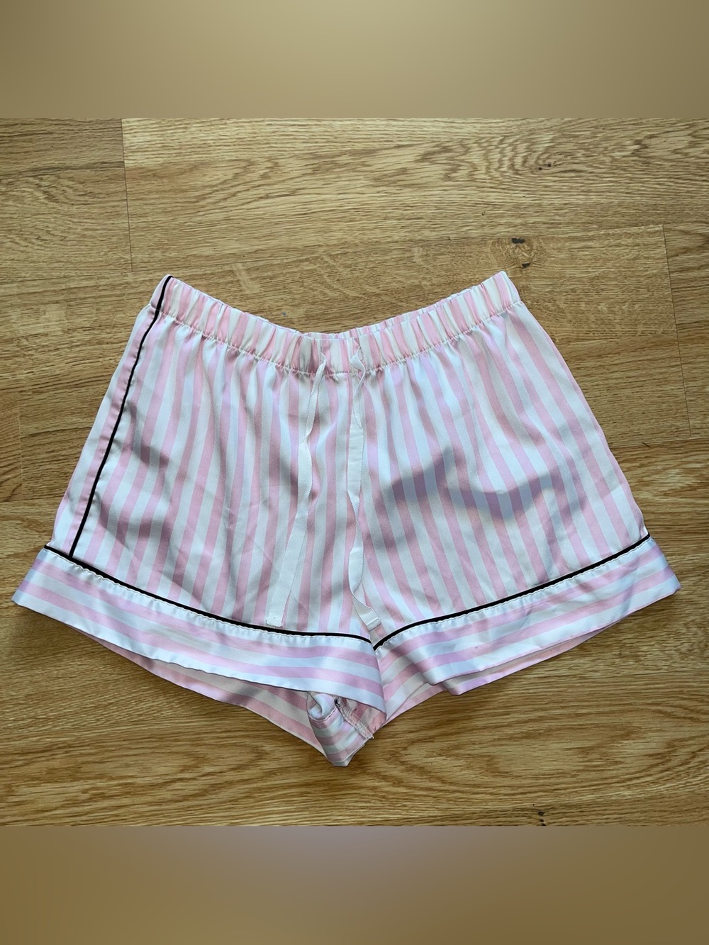 Victoria's Secret Pink & White Striped Pajama Shorts with Black Trim
